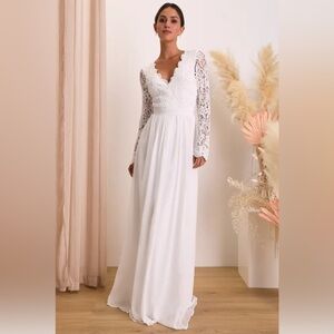 Lulus Awaken My Love Long Sleeve Bridal Lace Maxi Dress